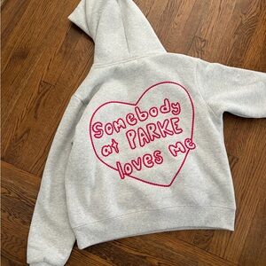 Parke Gray Hoodie with Pink Heart Design Valentine’s day Drop
